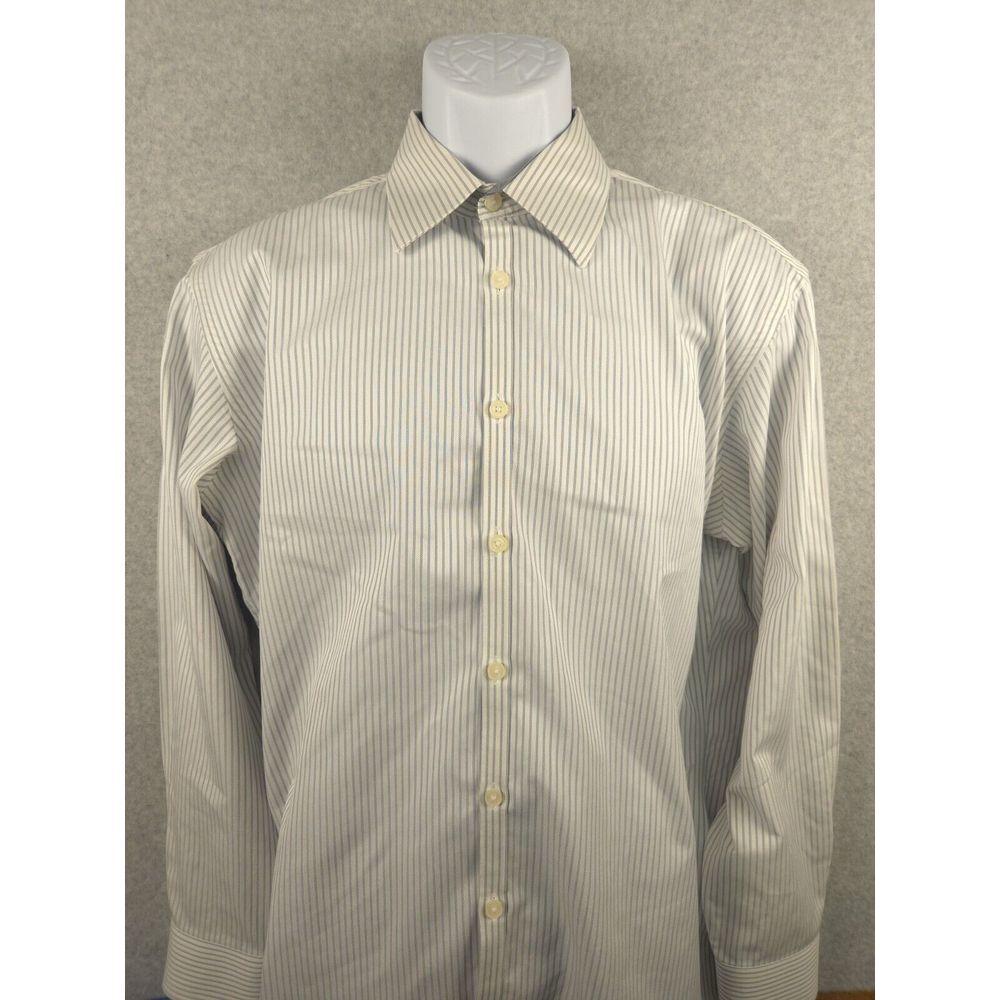 Jhane Barnes Men's Dress Shirt 18-32/33 Long Sleeve Large White Silver Stripe
